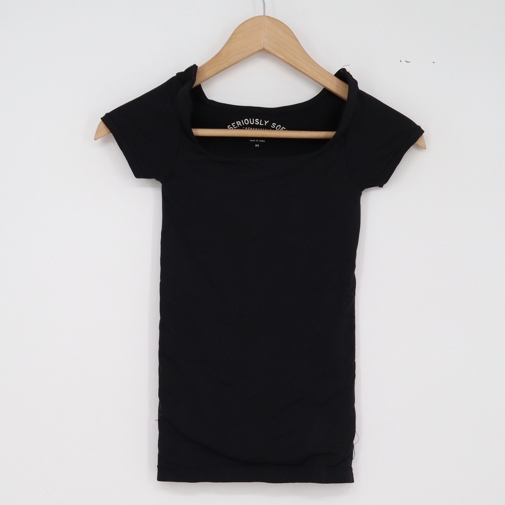 Aeropostale Top Womens XS Seriously Soft Sculpt Black Square Neck Slim Excellent
